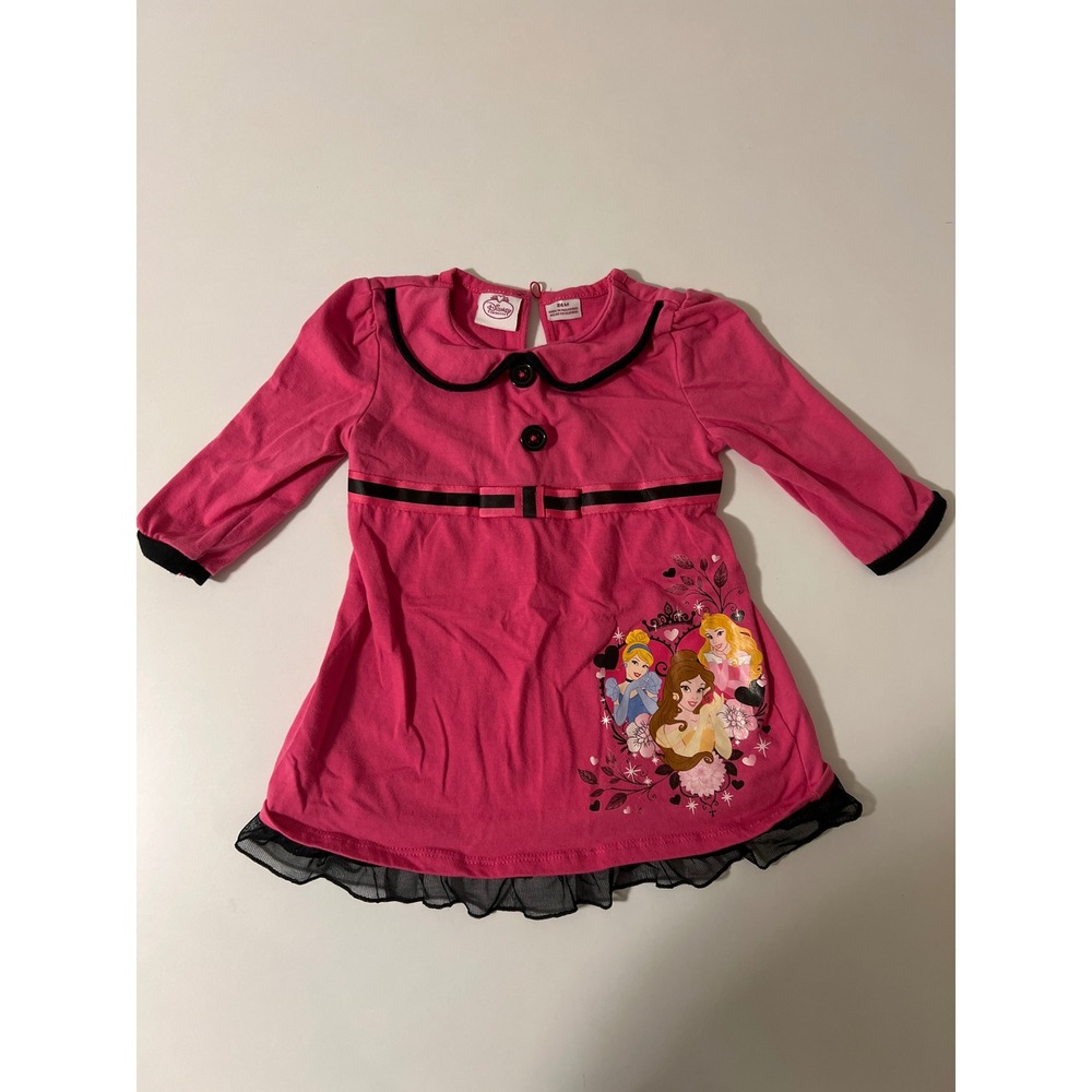 Disney Princess Pink Long Sleeve Peter Pan Collar Dress Cinderella Belle 24M
